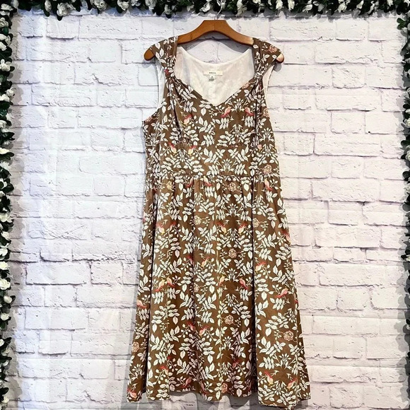 Merona Floral Print Bird Print Fit & Flare Sleeveless Dress Size 14 Casual - Picture 1 of 8